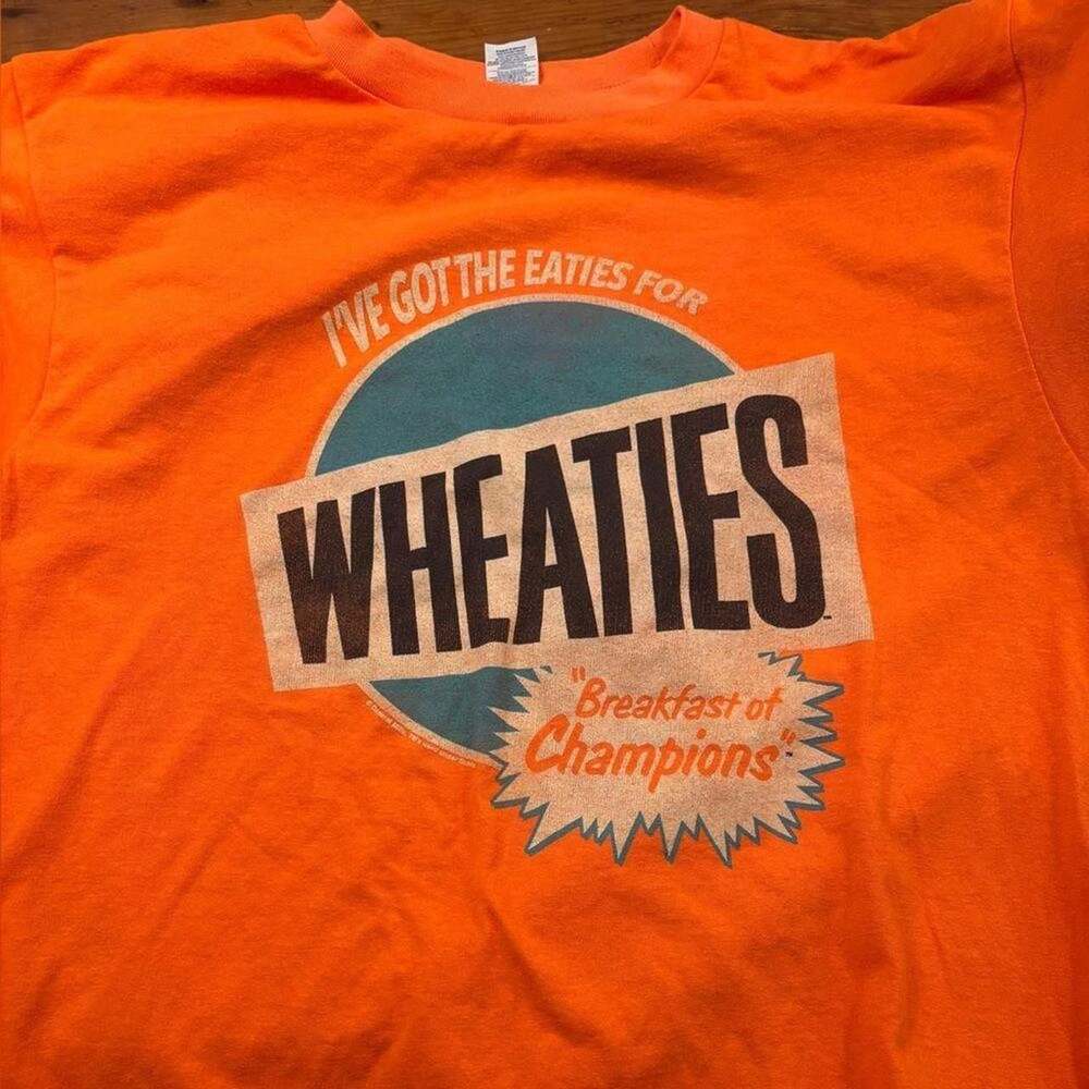 Vintage Wheaties Graphic T-Shirt, Orange Breakfast of Champions Tee, Size M